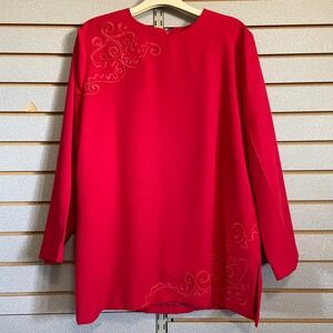 Victoria Morgan Red Blouse‎ Embroidered Long Sleeve Party Top Size 14 Skirt Set